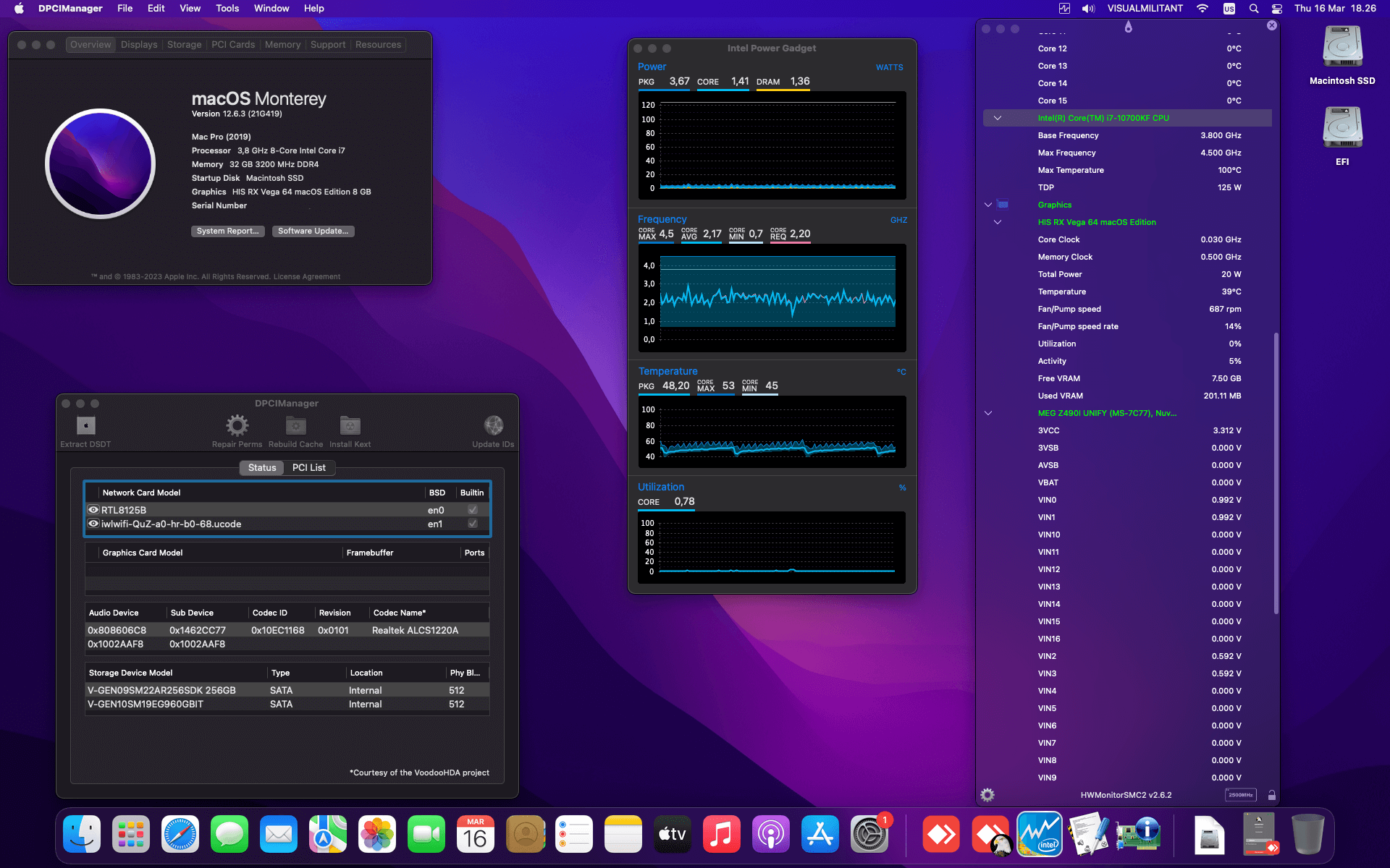 Success Hackintosh macOS Monterey 12.6.3 Build 21G419 in MSI MEG Z490I Unify + Intel Core i7 10700KF + HIS RX Vega 64